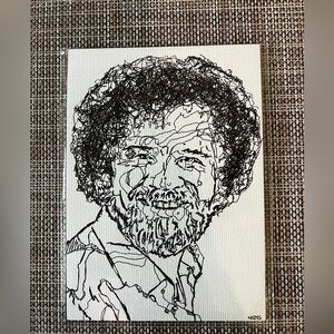 BOB ROSS Black and White Line Art 5x7in Original Portrait Pen on Paper Fan Art